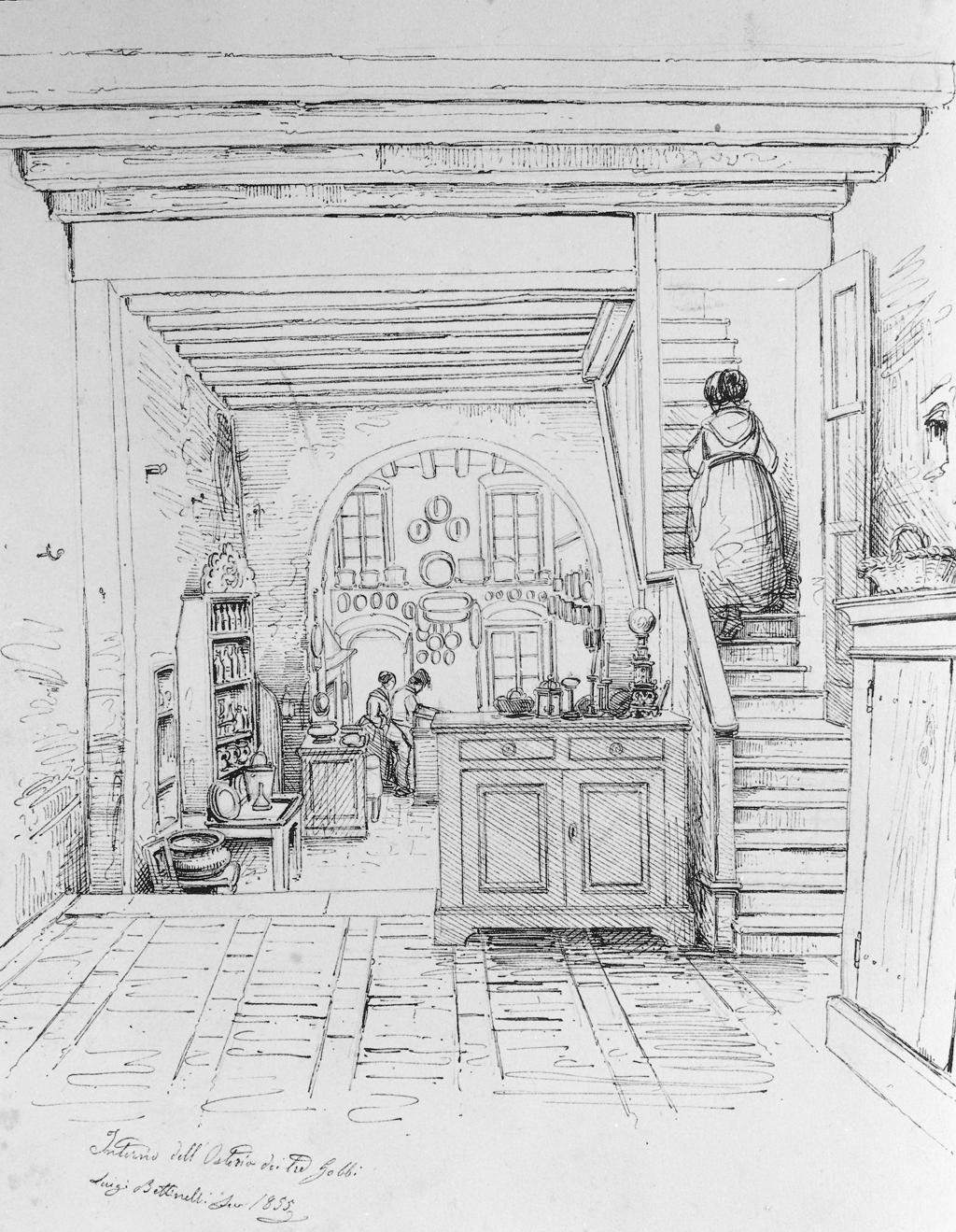 Disegno “Interno Dell'Osteria Dei Tre Gobbi – Luigi Bettinelli 1855” · Historify