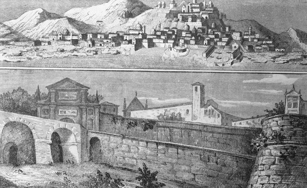 Disegno Di Bergamo Alta Con Scritta “S. Alessandro – Protettore Di Bergamo” · Historify